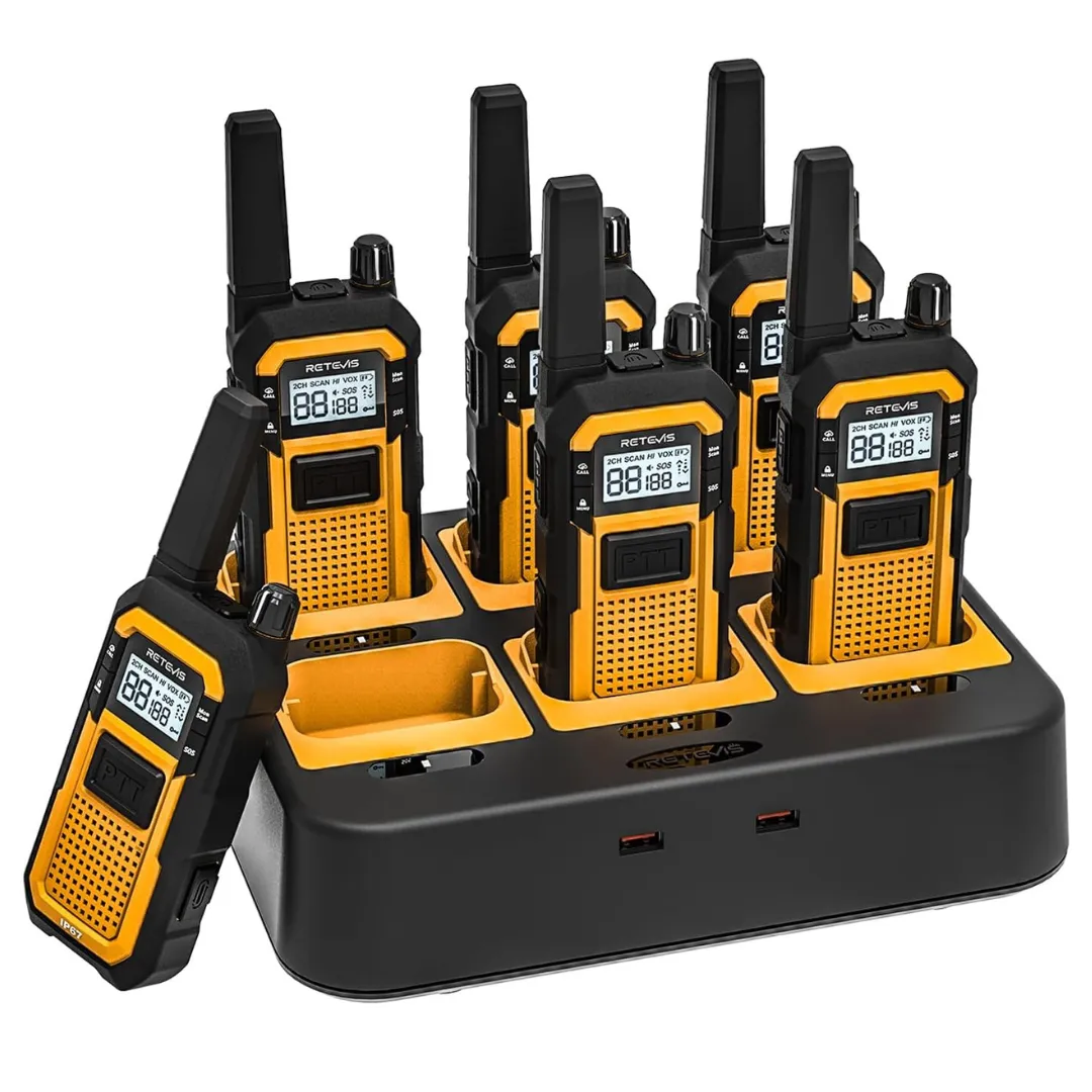 6 RB48 Heavy Duty Walkie Talkies 2 Way Radios  -  Long Range with Charger Dual PTT