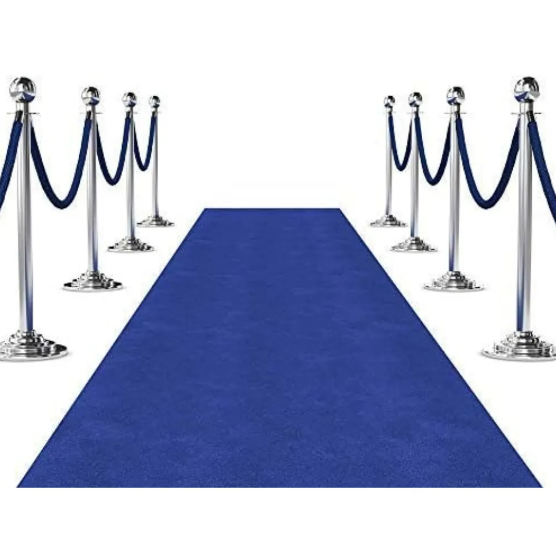 Blue Carpet Aisle Runner - 3ft x 15ft & 8 Chrome Stanchions + Velvet Rope