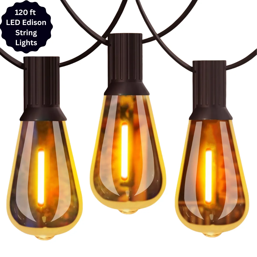 120ft LED Outdoor Edison String Lights - Warm White - Dimmable