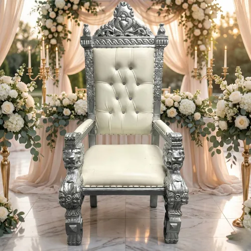 White Silver King Throne Chair