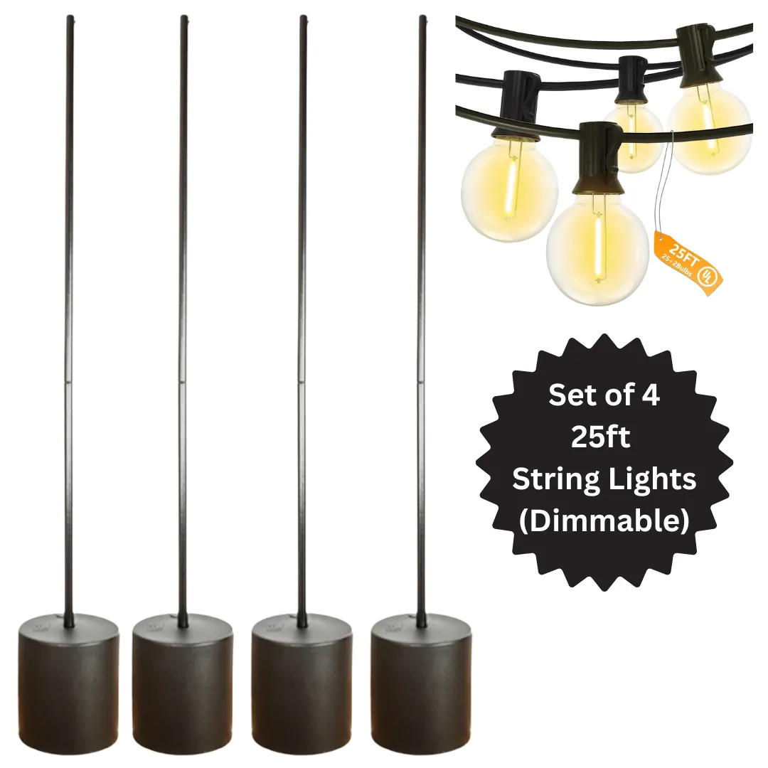 Set of 4: 9ft 6" String Light Pole Stand - 186lbs Sand Filled