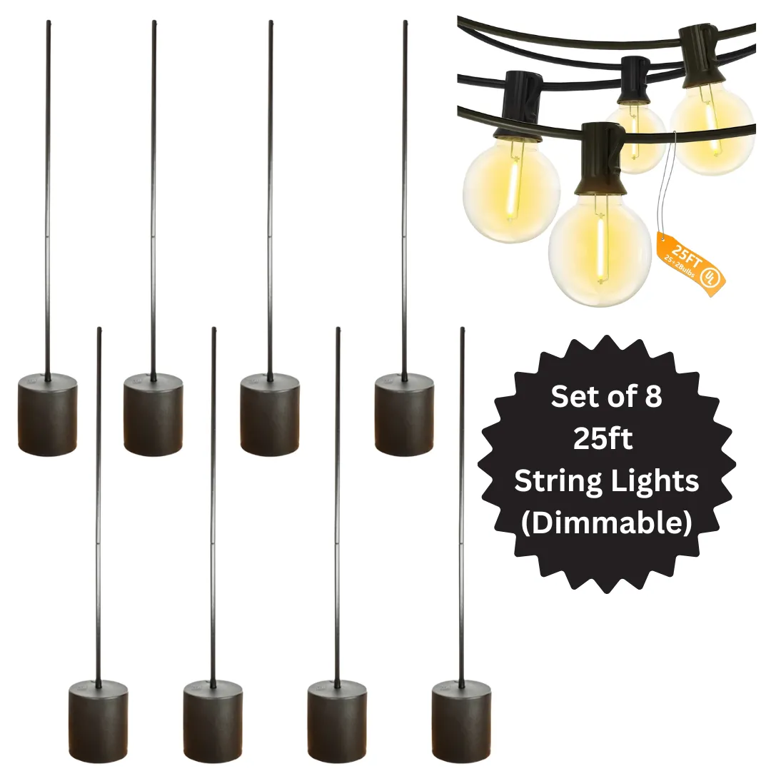 Set of 8: 9ft 6" String Light Pole Stand - 186lbs Sand Filled