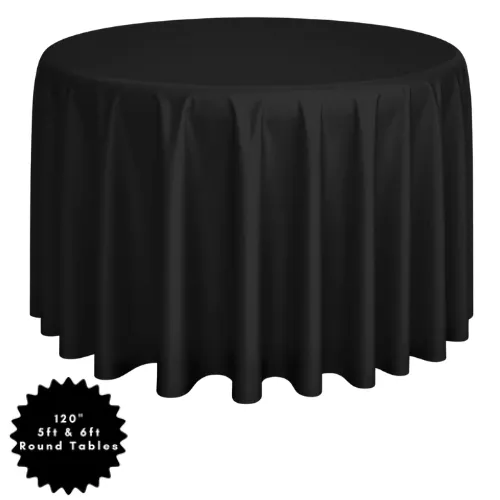 120" Black Round Polyester Table Linen