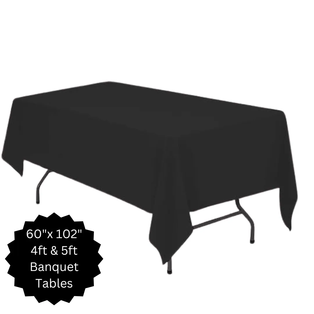 60" x 102" Black Polyester Linen - Fits 4ft & 5ft Banquet Tables