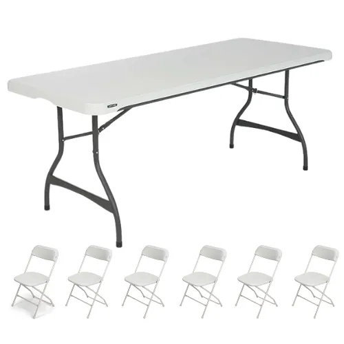 6ft Banquet Table & 6 White Folding Chairs Package