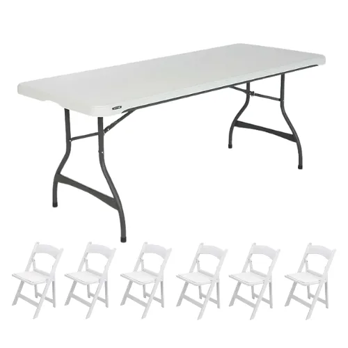 6ft Banquet Table & 6 White Padded Resin Folding Chairs Package