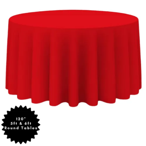 120" Red Round Polyester Table Linen