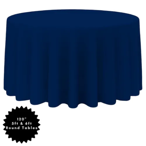 120" Navy Blue Round Polyester Table Linen