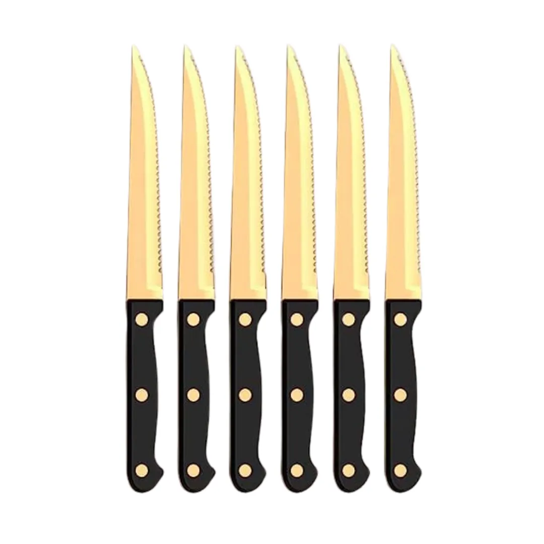 5 Gold Flatware Steak Knives 