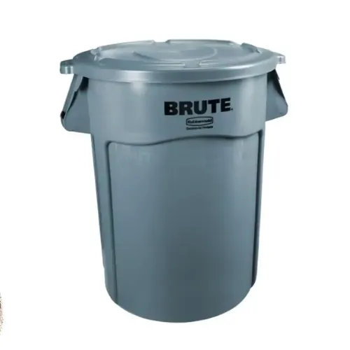 32 Gal. Grey Vented Trash Can with Lid & 1 Liner - Commercial