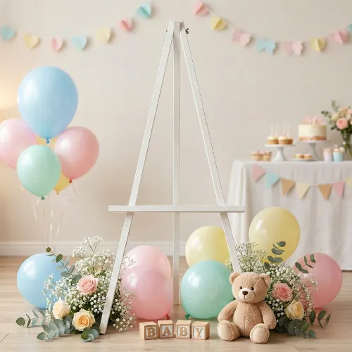60" White Baby Shower Easel - A Frame Display