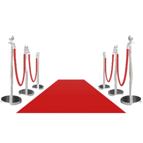3ft x 15ft Red Carpet and 6 Chrome Stanchions with Red Velvet Rope