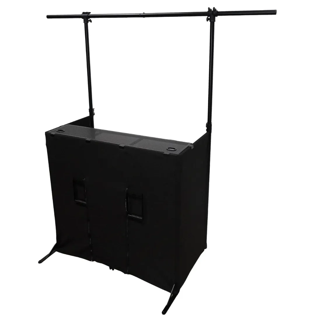 Rockbooth Pro Pack DJ Booth Table w/ 40" TV Mount & Lighting Truss - Black