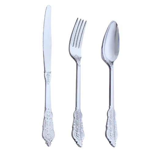 50 Pre Rolled Silver Elegant Plastic Silverware Sets
