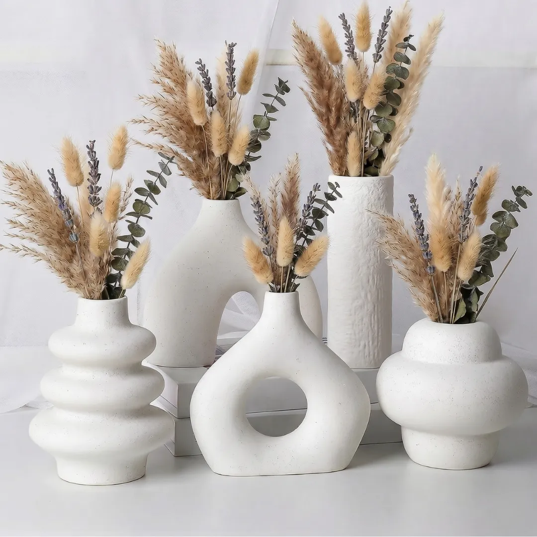 5 Boho Pampus Ceramic Table Centerpieces 