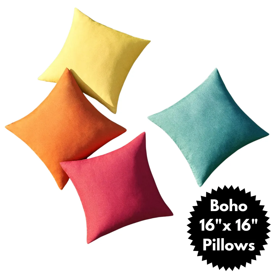 4 Boho Table Pillows - 16" x 16" Multicolor
