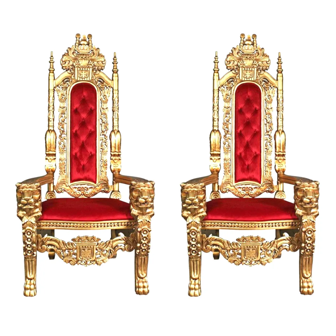 2 Ruby & Gold Throne Chairs