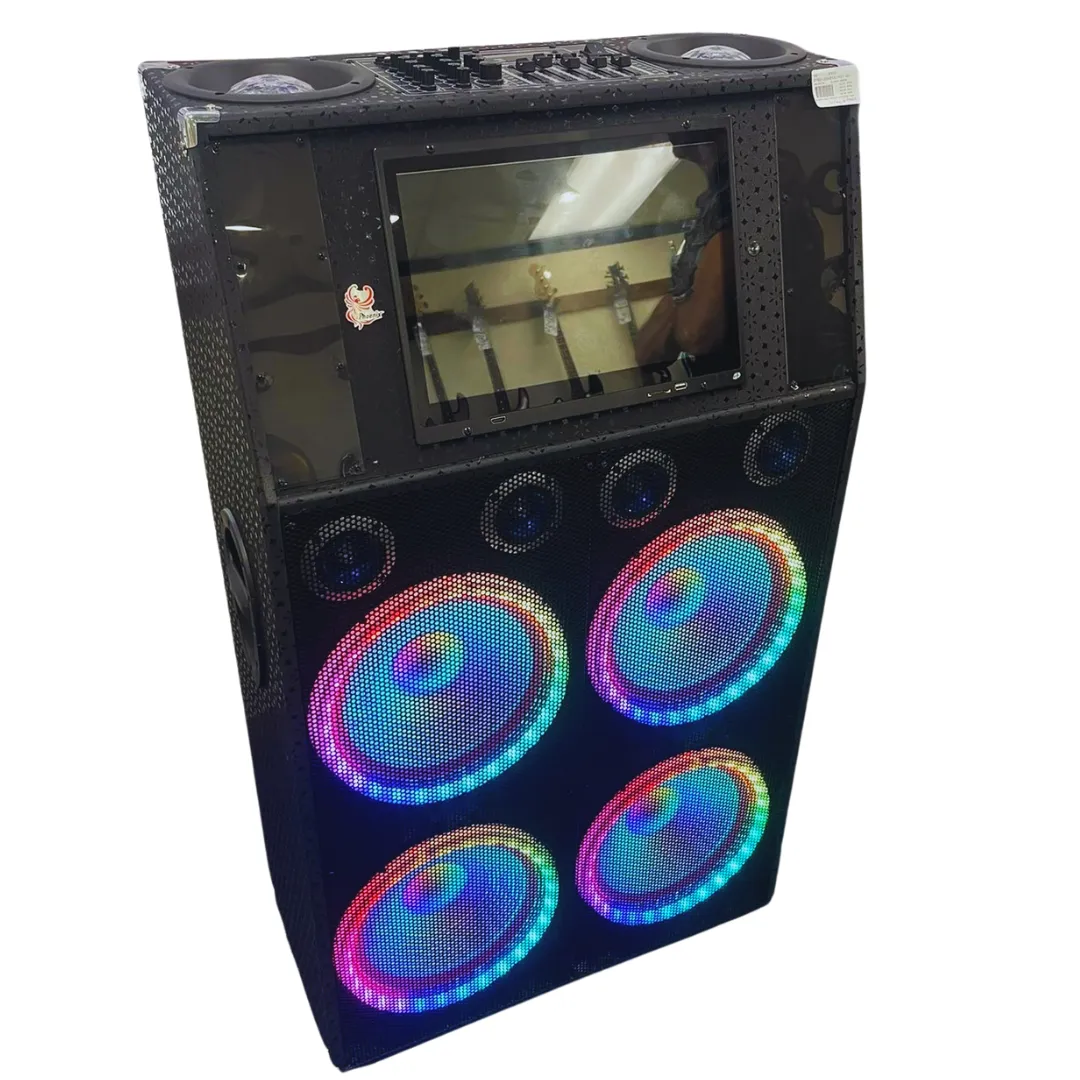 16" Touchscreen  Karaoke 4" x 12" Speaker System with Lights - 2 Wireless Mics Included