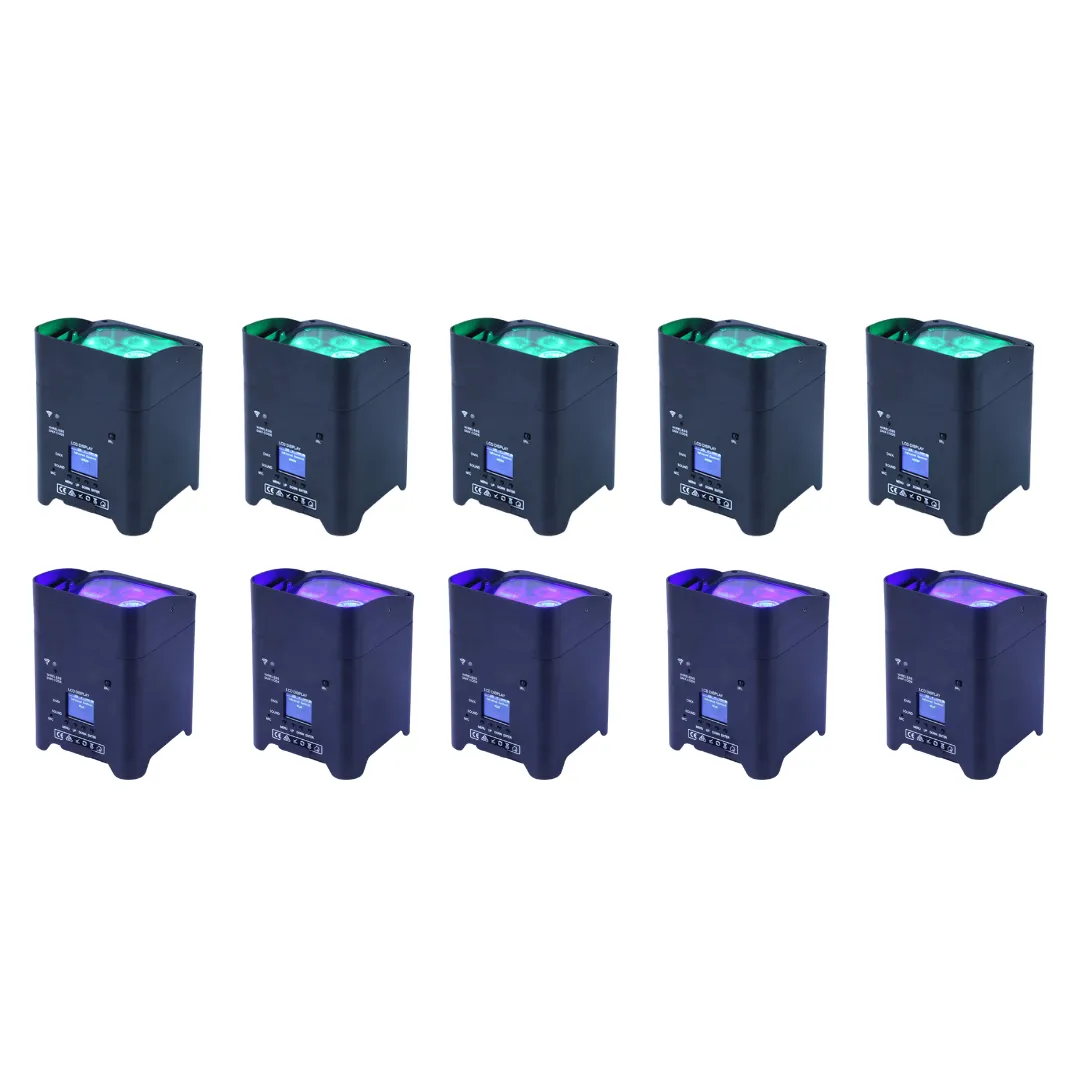 10 Wireless Black LED Uplight - RGB Colors