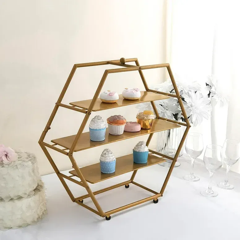 Matte Gold Metal 3 Tier Hex Display