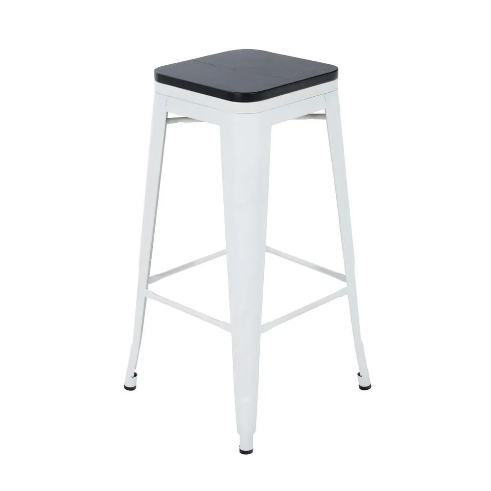 White Metal Bar Stool / Wood Seat