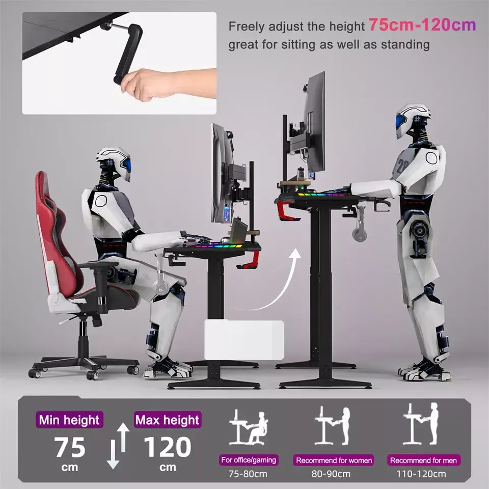 Ergonomic Height Adjustable Desk  (1.6 meter wide, electronic or manual)