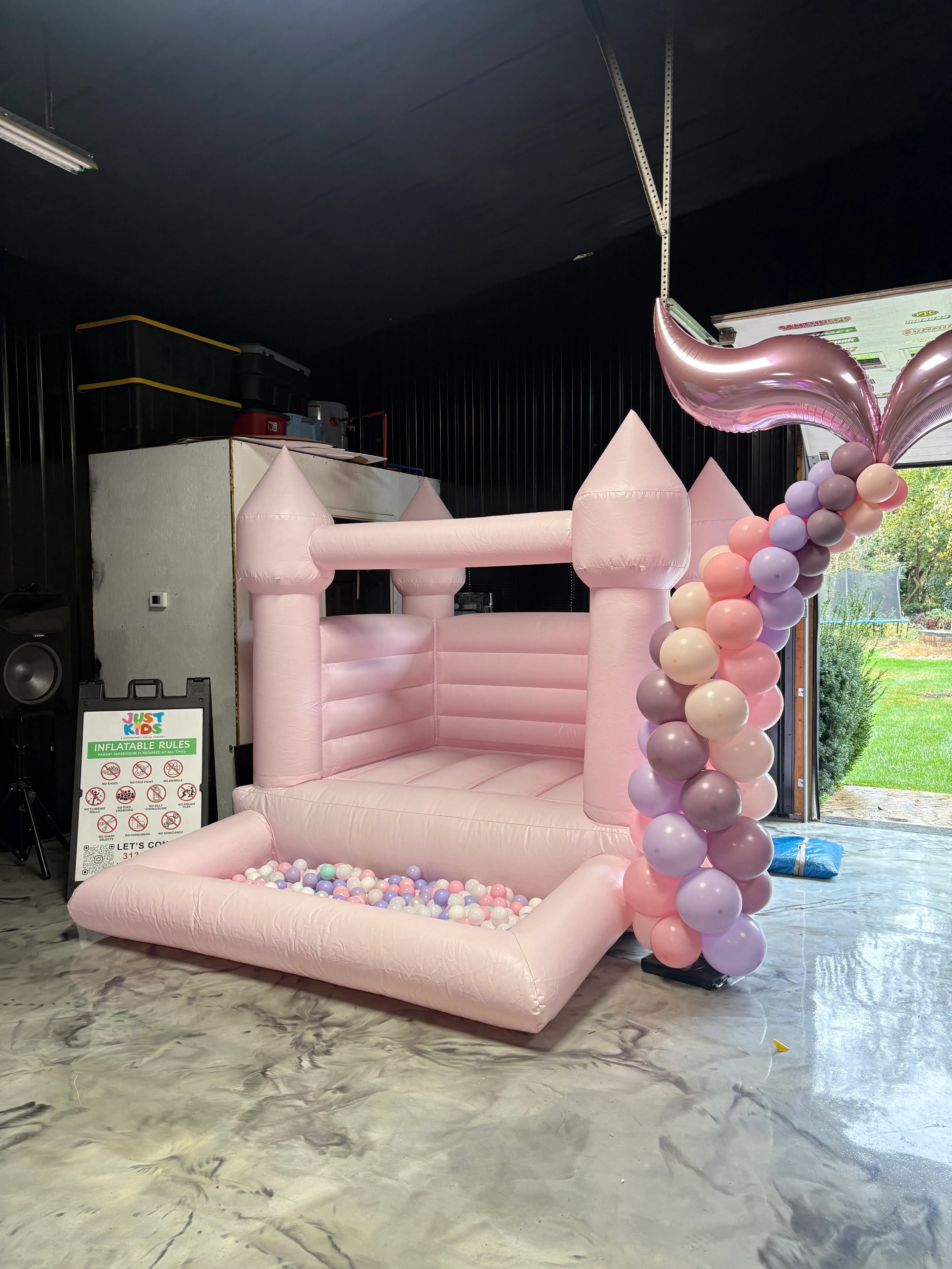 Mini Pastel Pink Bounce with Attached Ball Pit