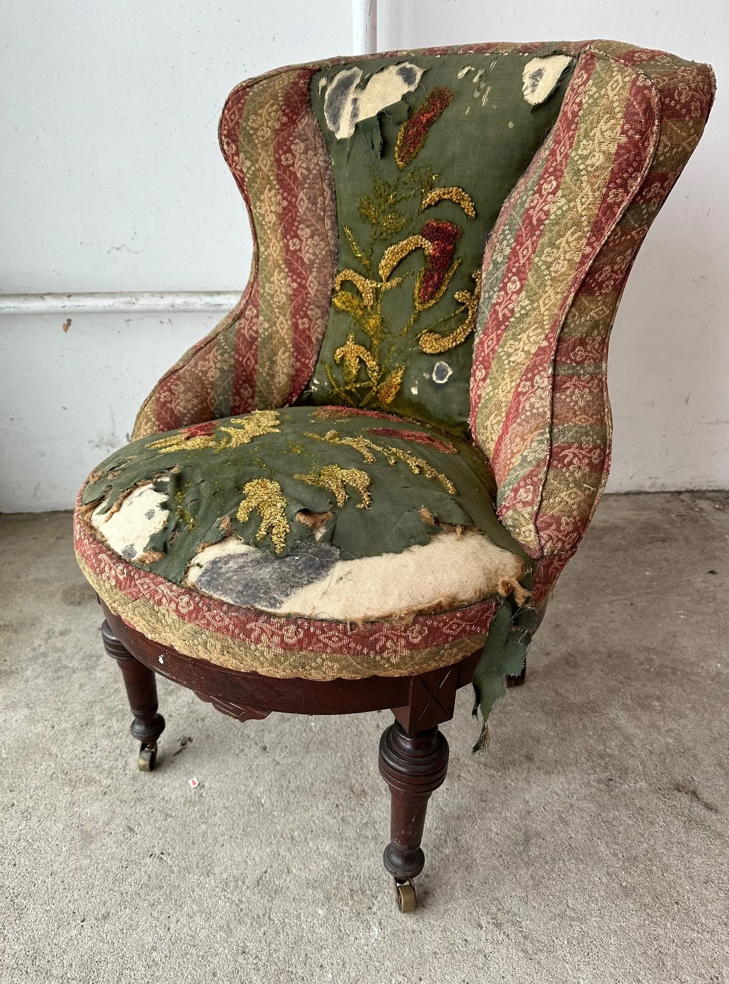 Naturally Distressed Victorian Upholstered Chair