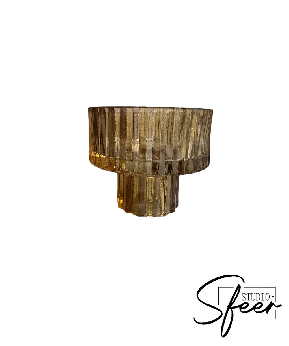 Kaars - kaarshouder / theelichthouder glas bruin