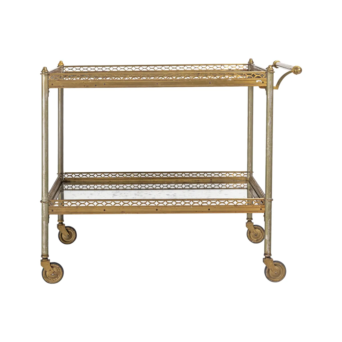 Large Brass Bar Cart with Glass Shelves