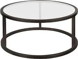 36" Round Black Glass Top Coffee Table