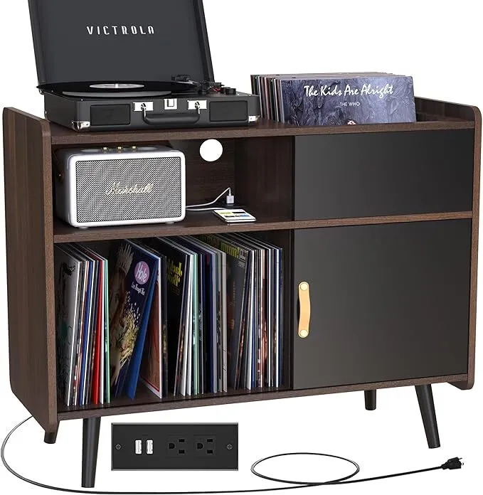 35" Black and Wood Record Stand - Selling