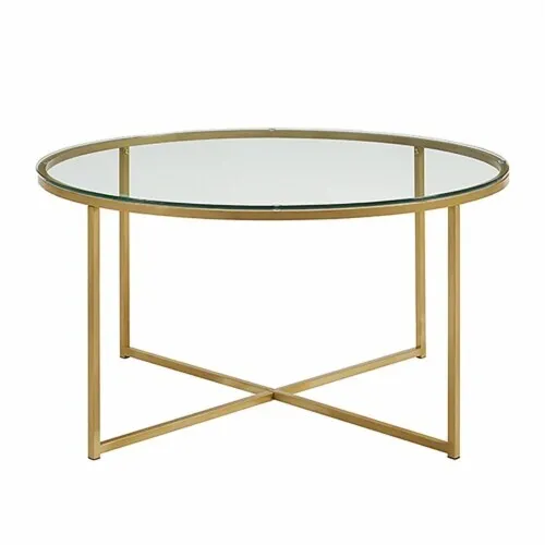 35" Round Gold Glass Top Coffee Table