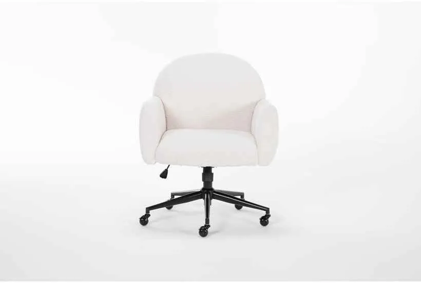 Ivory Boucle Large Rolling Desk Chair