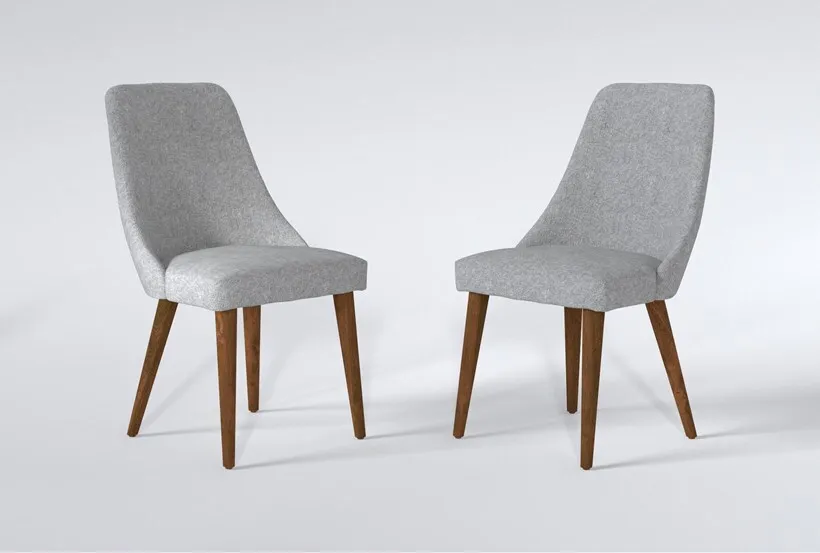  Set of 2 - Light Gray Upholstered Dining Chairs