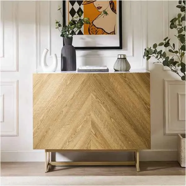 39" Natural Wood Cabinet with Marble Look Top