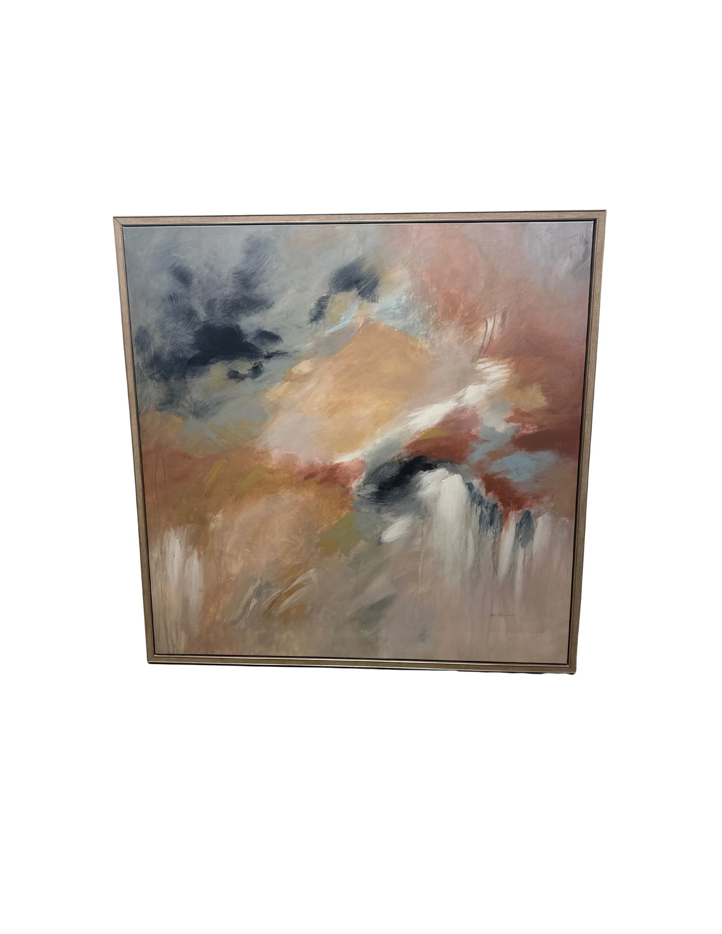 36"x36" Square Framed Brushstroke Canvas Art - Blue, Rust, Gold