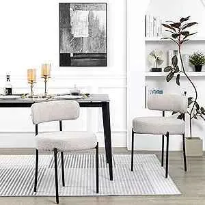 Set of 2 - Greige Boucle Dining Chairs