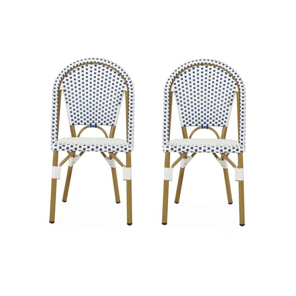 Set of 2 - White and Blue Bistro Dining Chairs