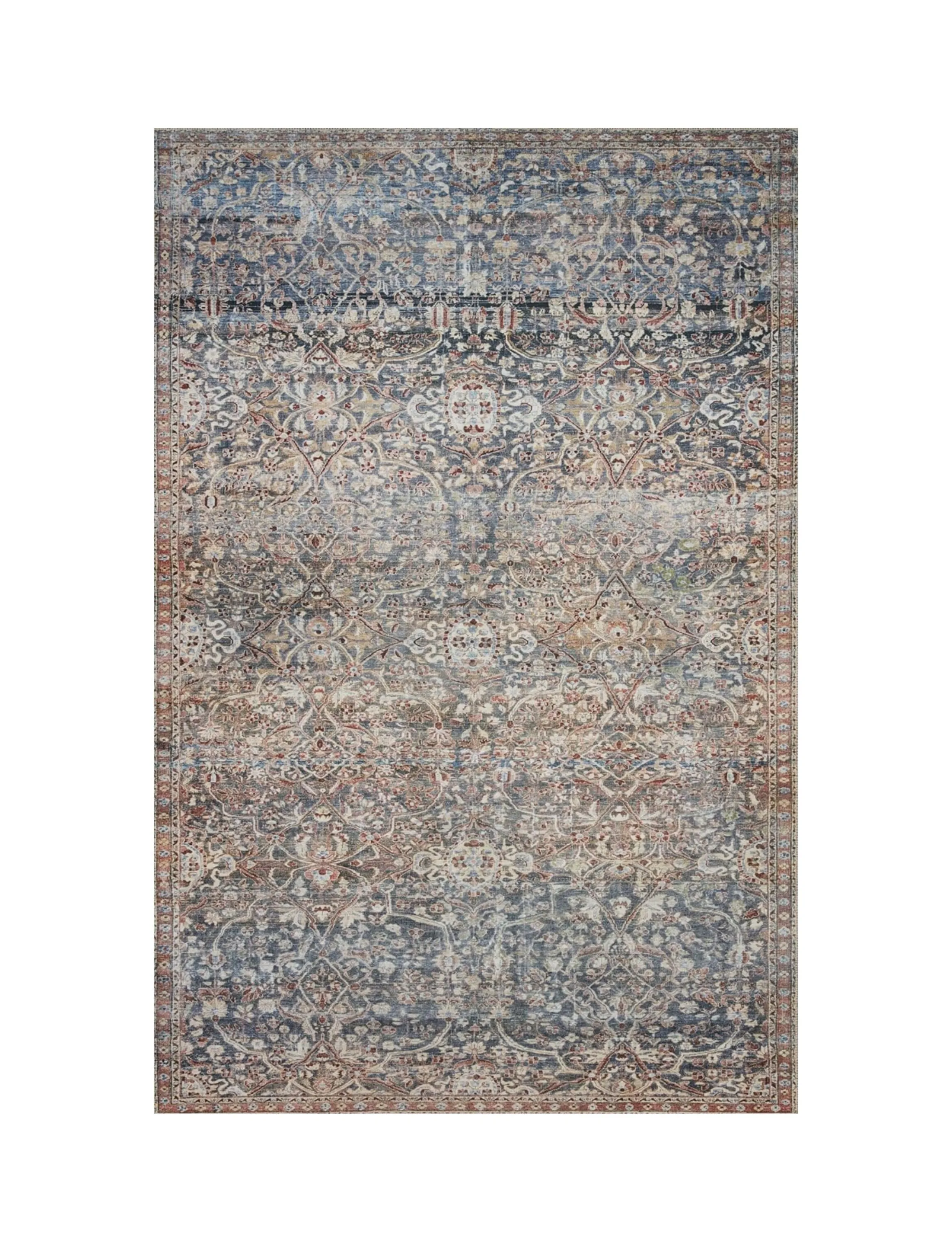 8x10 Dark Blue Rug with Cream & Rust Pattern