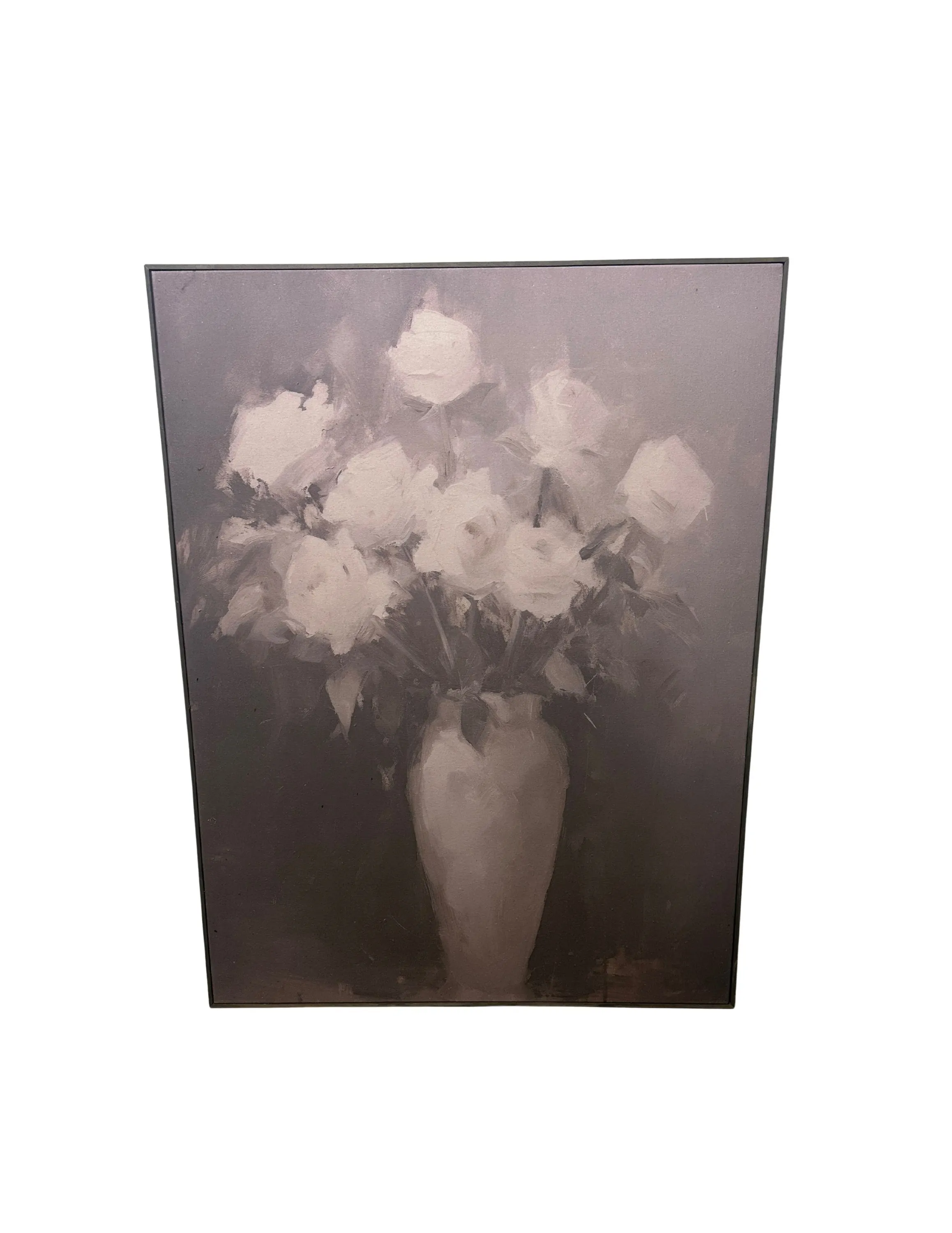 Large Print on Fabric Art - White Roses in Beige Vase