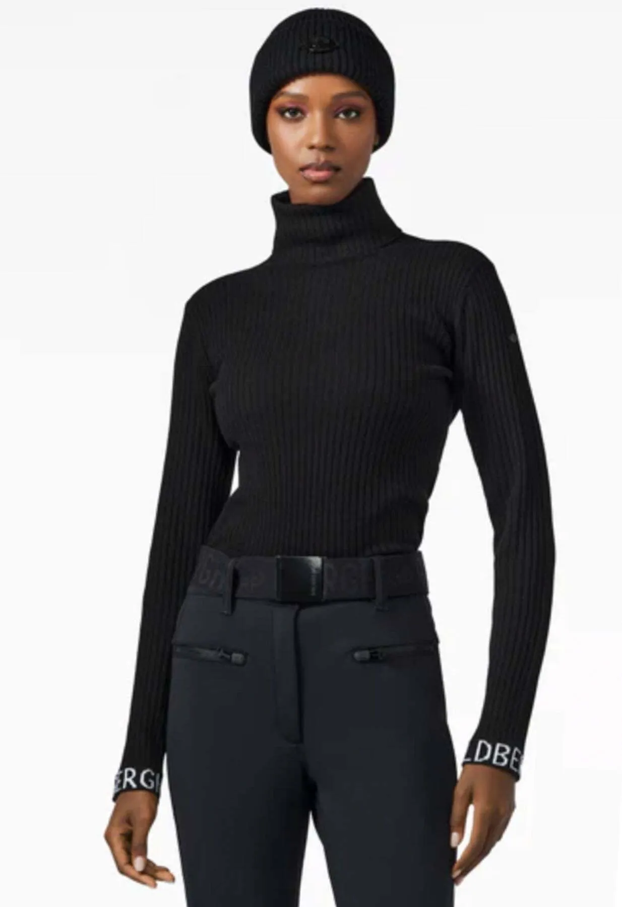 GOLDBERGH <br> Black Mira ribbed-knit turtleneck sweater Size M <br> RRP $300