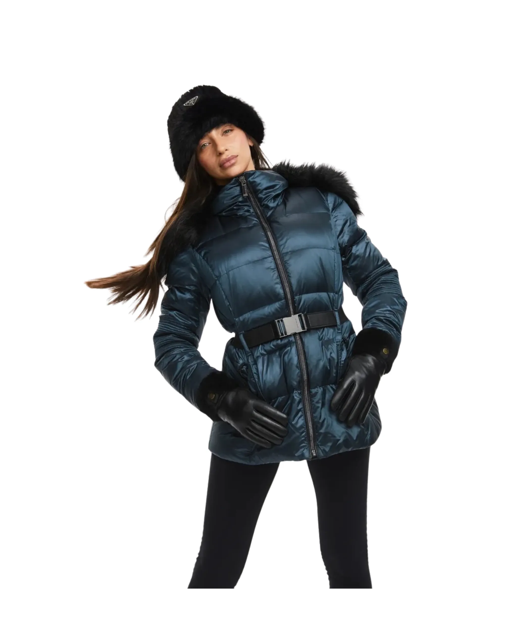 Karen Millen <br> Mettalic Petrol Blue Down Coat Size M <br> RRP $ 1100