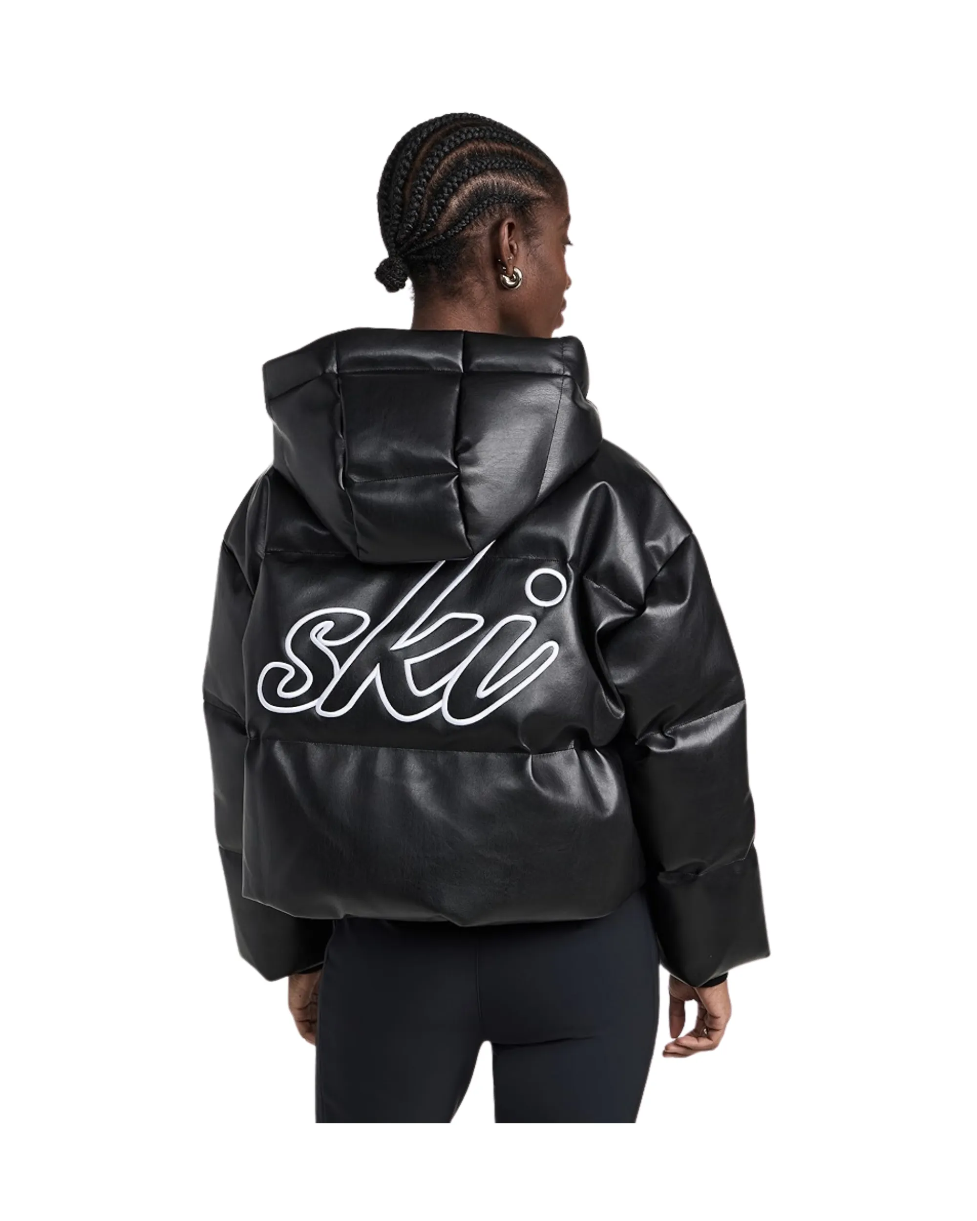 PERFECT MOMENT <br> Black Leather Taos cropped quilted Ski Jacket Size L <br> RRP $1840