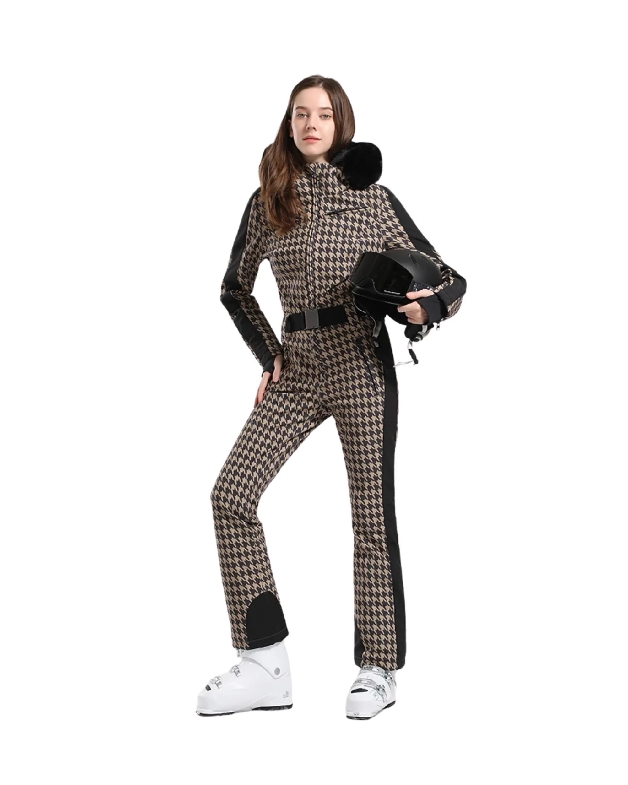 GSOU SNOW <br> STARSTRUCK SKI SUIT BROWN Houndstooth Print Size M <br> RRP $974