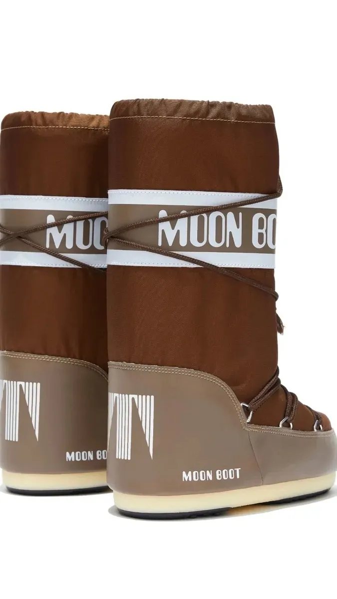 MOON BOOT <br> Icon logo-tape snow boots BROWN Size 39 fits 39-41 <br> RRP $600