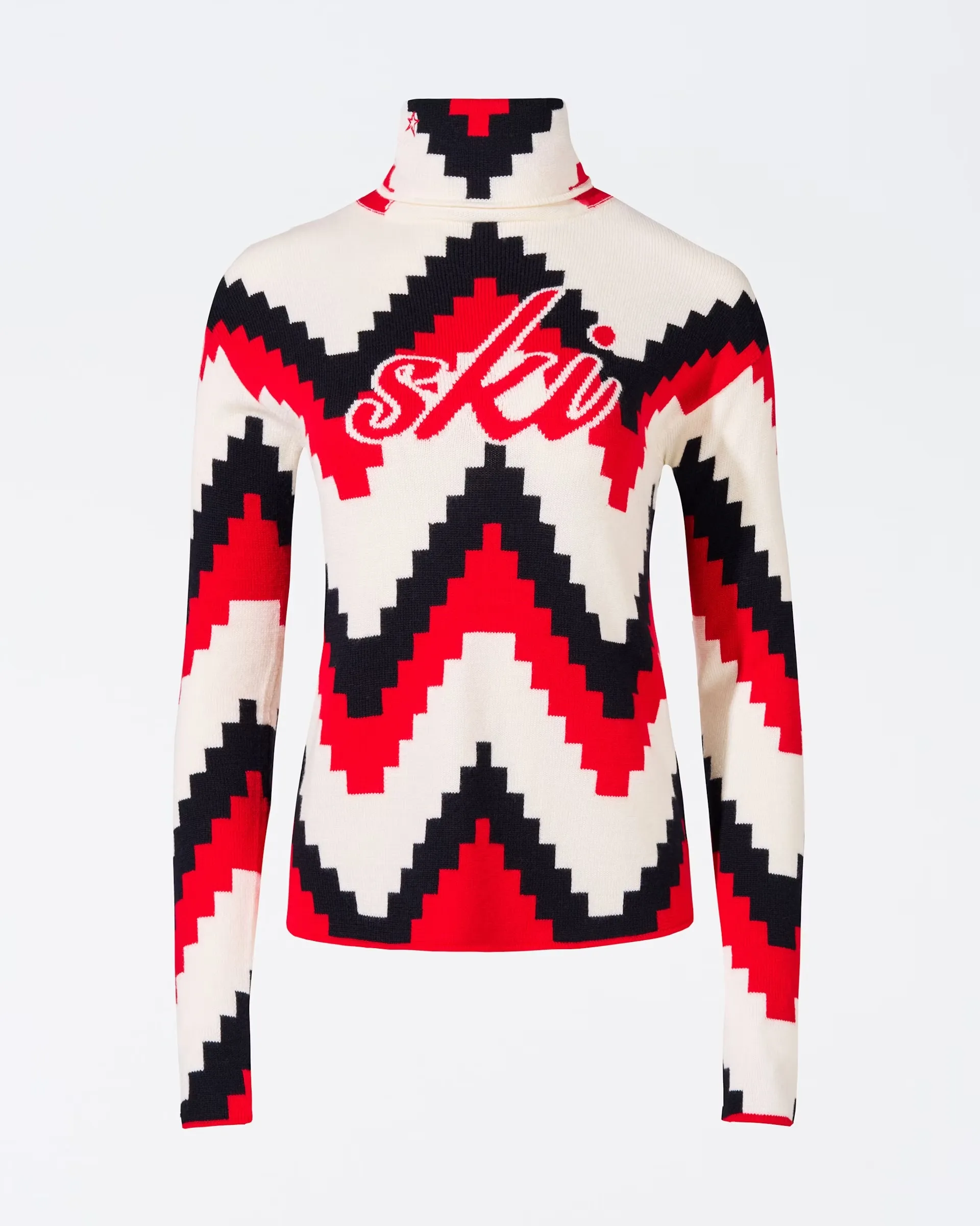 PERFECT MOMENT <br> Red Chevron Merino Wool Turtleneck Sweater Size M <br> RRP $720