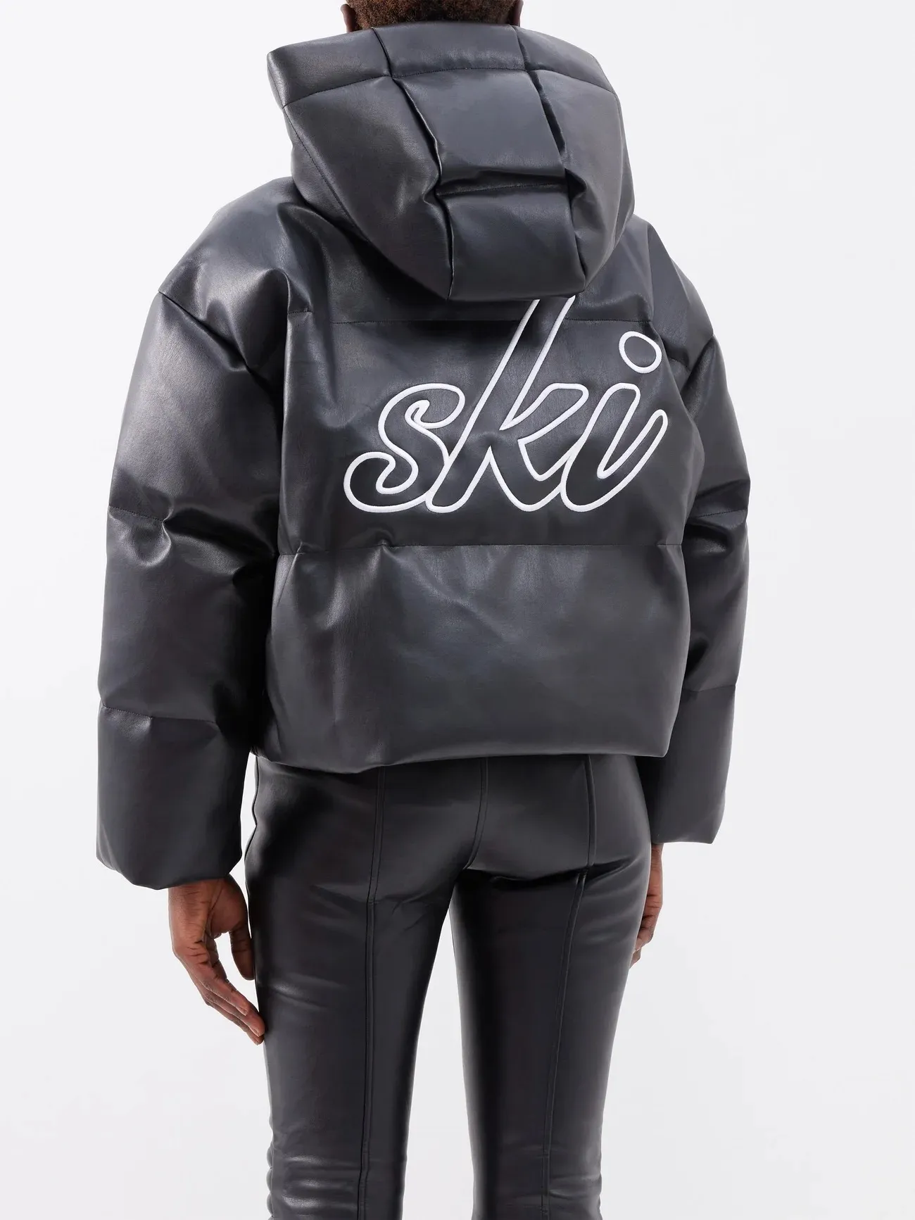 PERFECT MOMENT <br> Black Leather Taos cropped quilted Ski Jacket Size L <br> RRP $1840