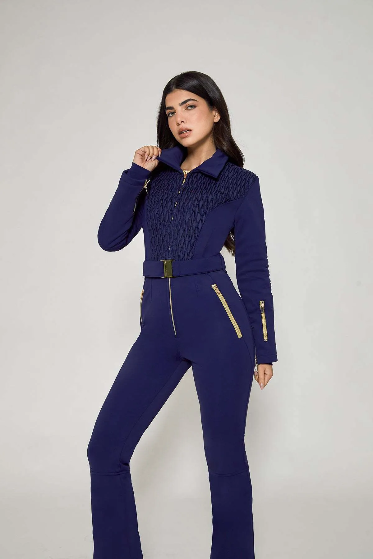 MY SUNDAY SKI <br> ÉLÉGANCE MÉRIBEL NAVY BLUE SKISUIT SIZE 4/6 <br> RRP $1136