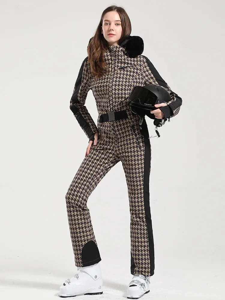 GSOU SNOW <br> STARSTRUCK SKI SUIT BROWN Houndstooth Print Size M <br> RRP $974